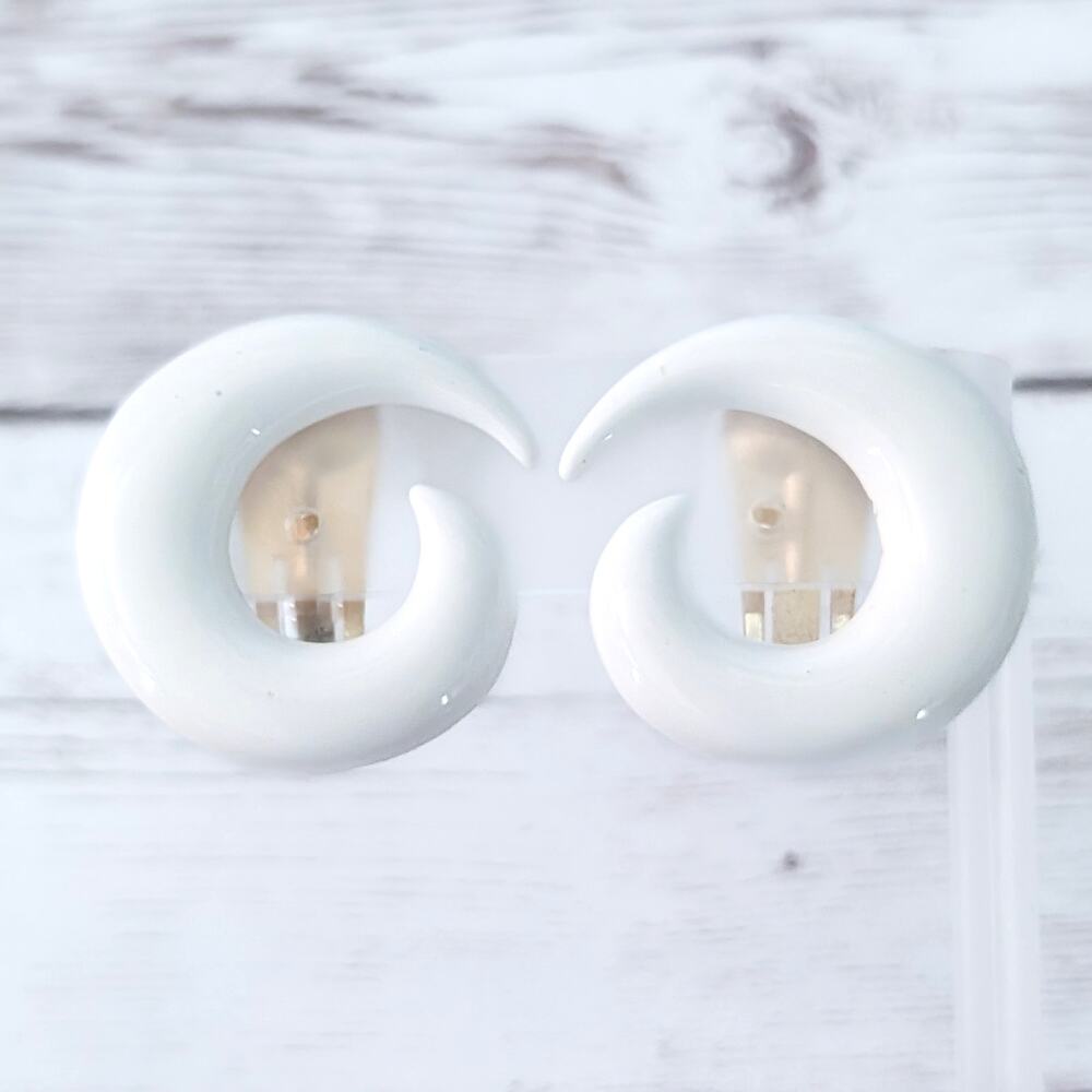 Vintage Clip On Earrings Retro Large White Curved Statement